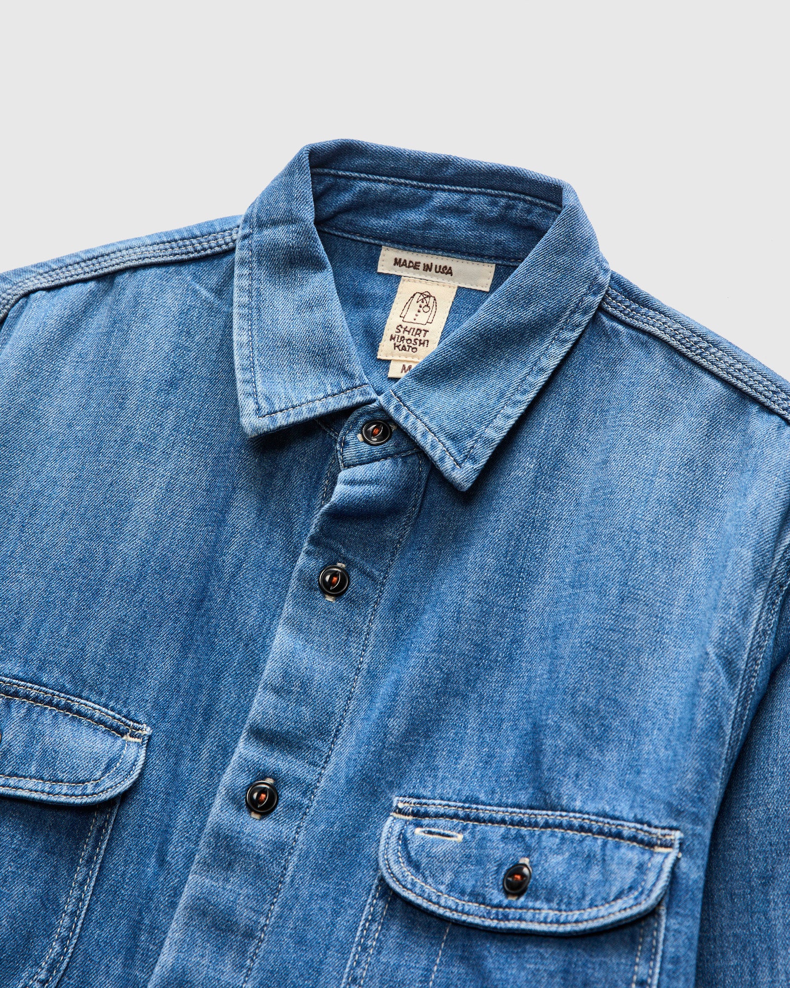 "Dee" Brace Long Sleeve Shirt in Washed Indigo - Image 3