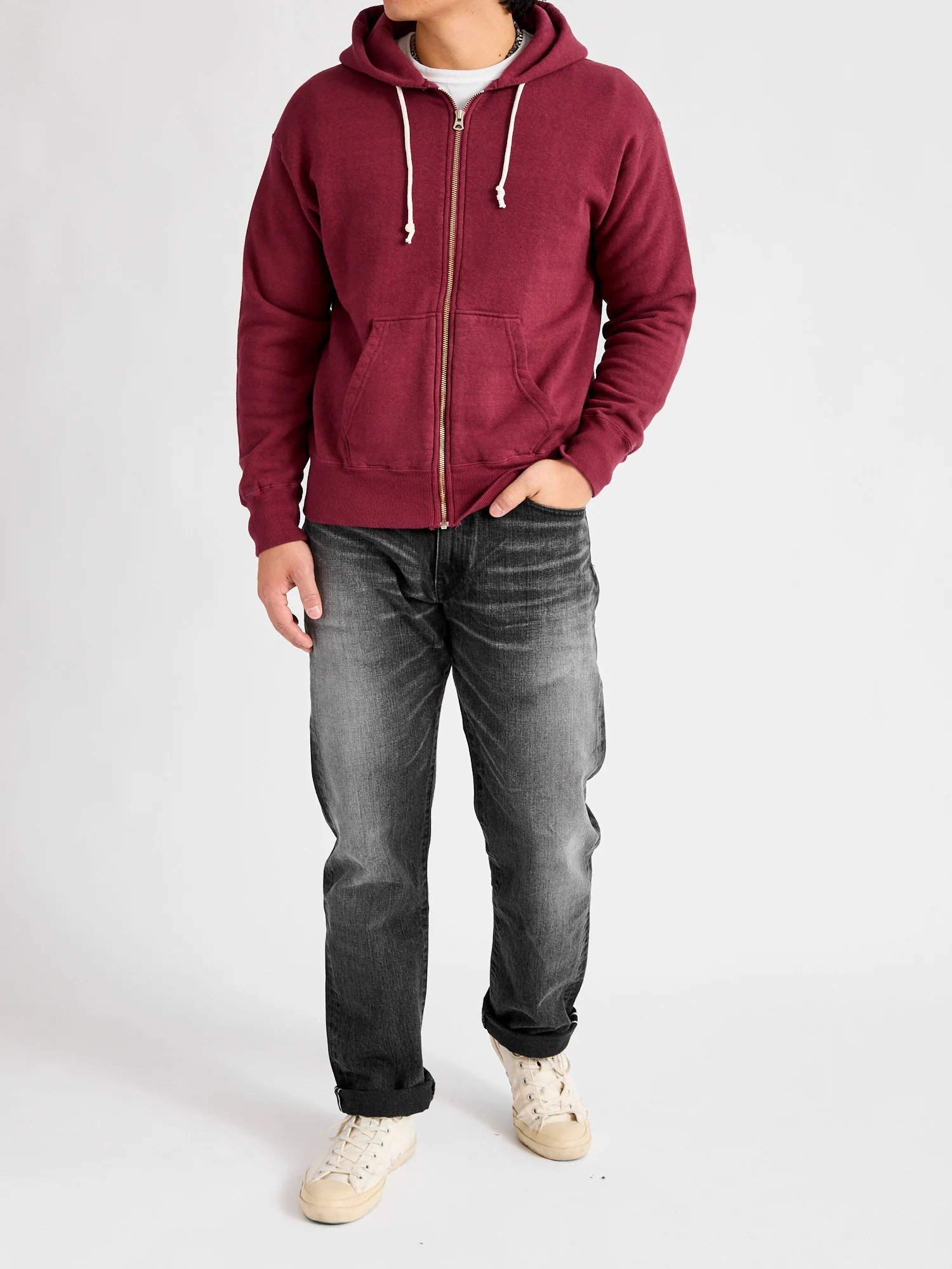 Tsuriami Loopwheel Zip Hoodie in Burgundy - Image 10