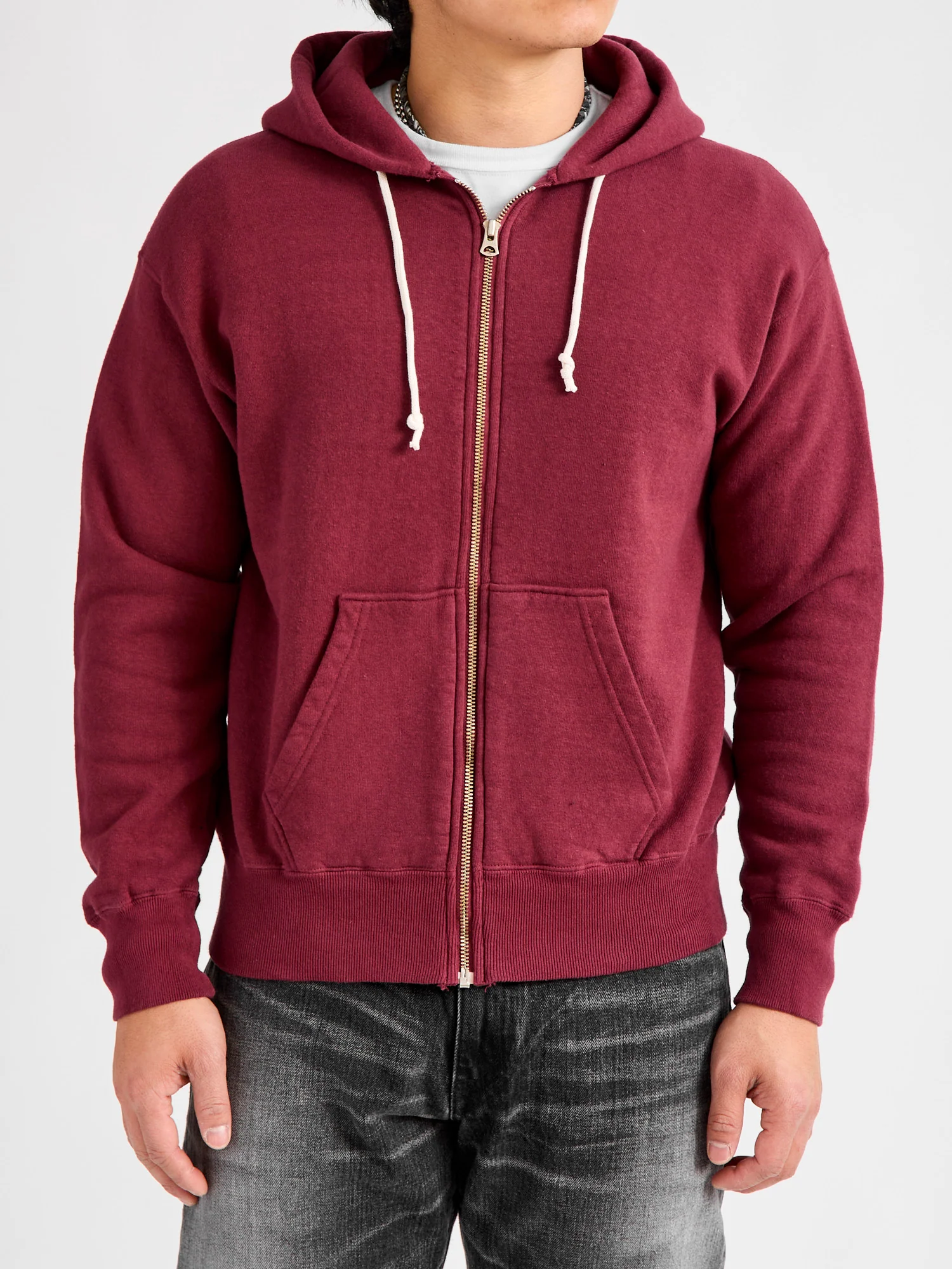 Tsuriami Loopwheel Zip Hoodie in Burgundy - Image 2