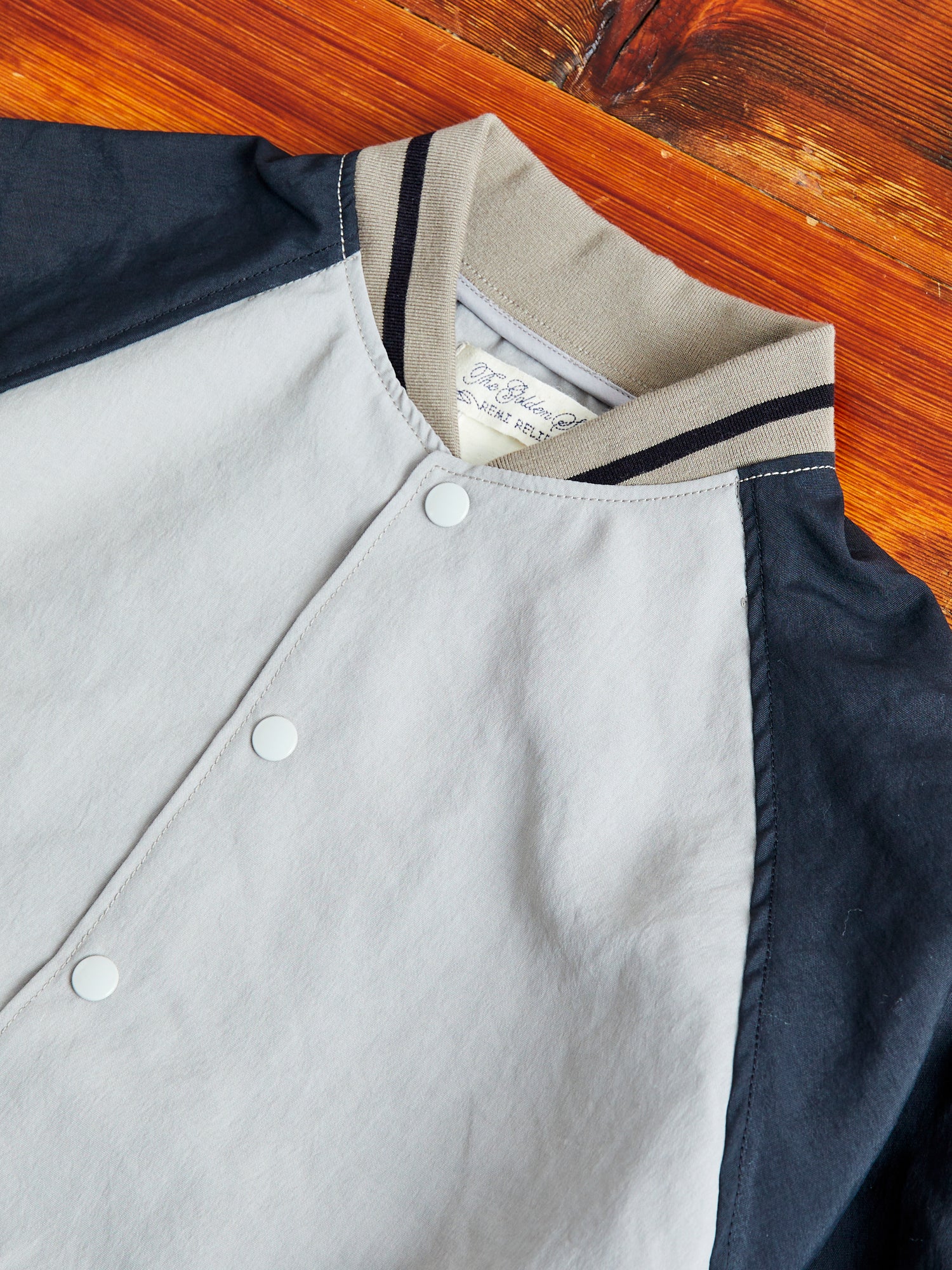 Two-Tone Baseball Jacket in Greige - Image 4