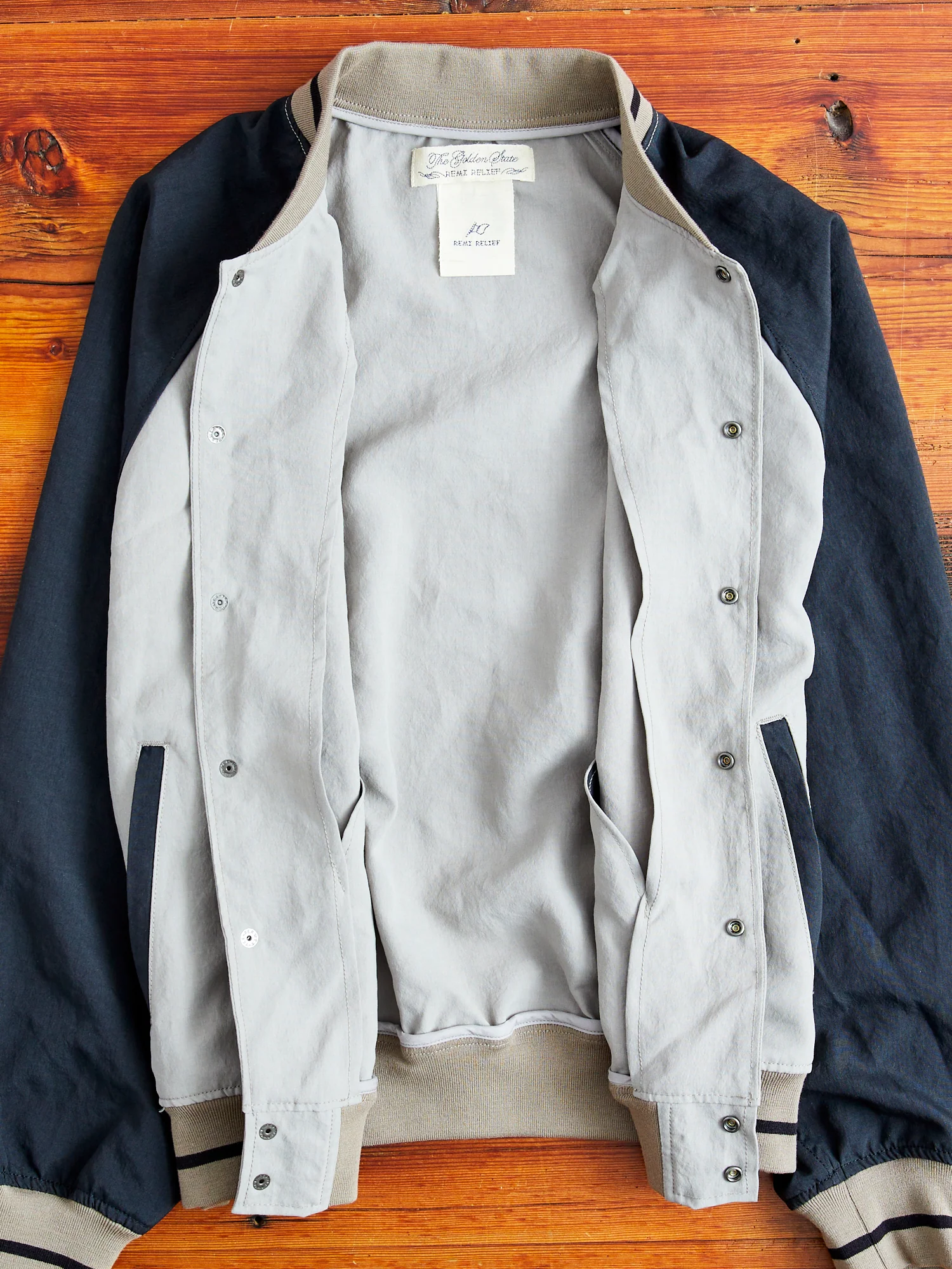 Two-Tone Baseball Jacket in Greige - Image 8