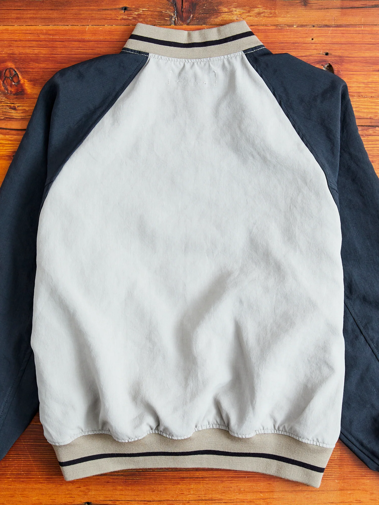 Two-Tone Baseball Jacket in Greige - Image 9