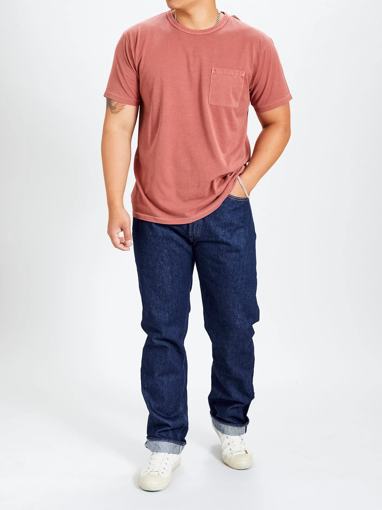 Vintage Knit Pocket T-Shirt in Red - Image 7