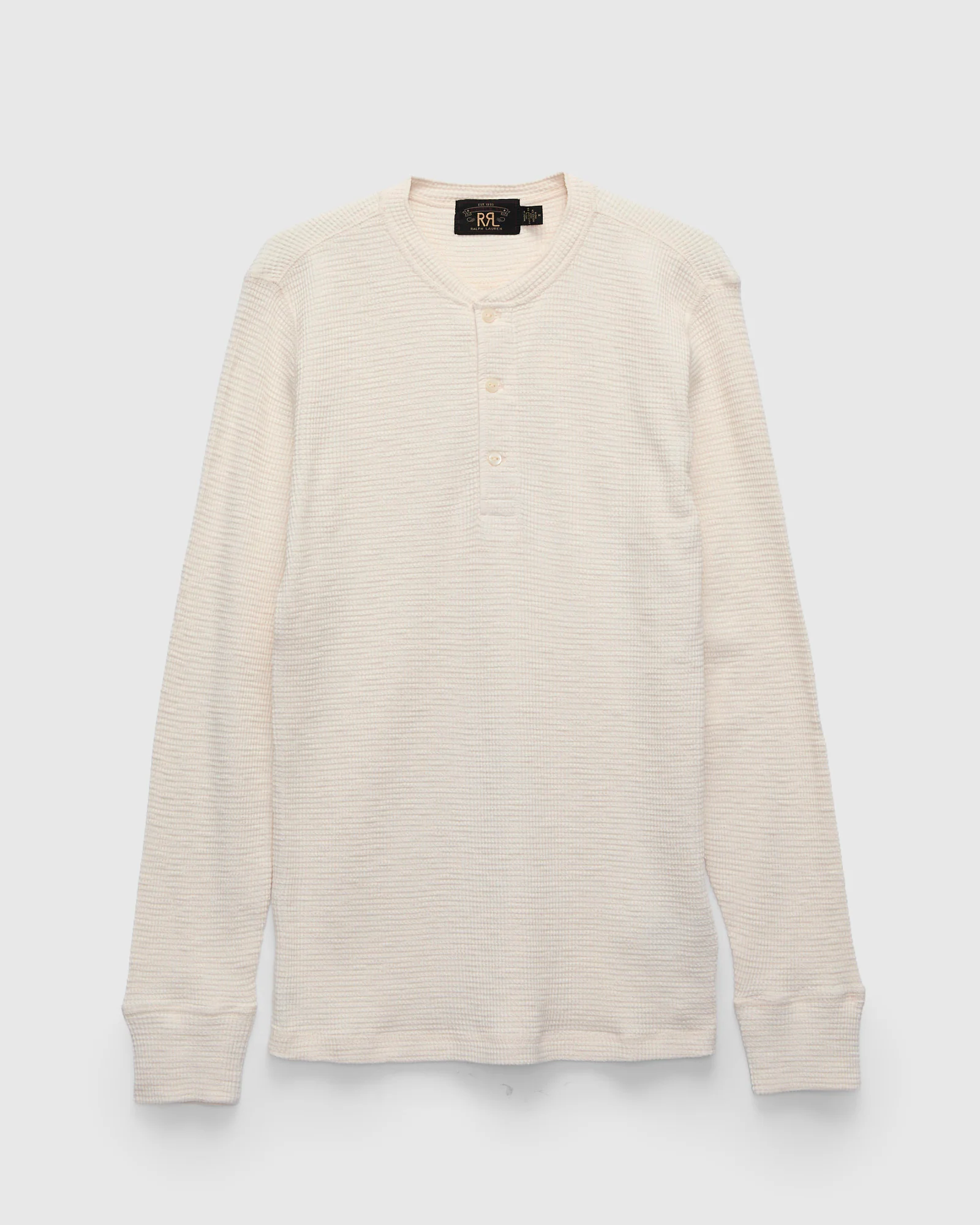 Waffle-Knit Long-Sleeve Henley in Paper White