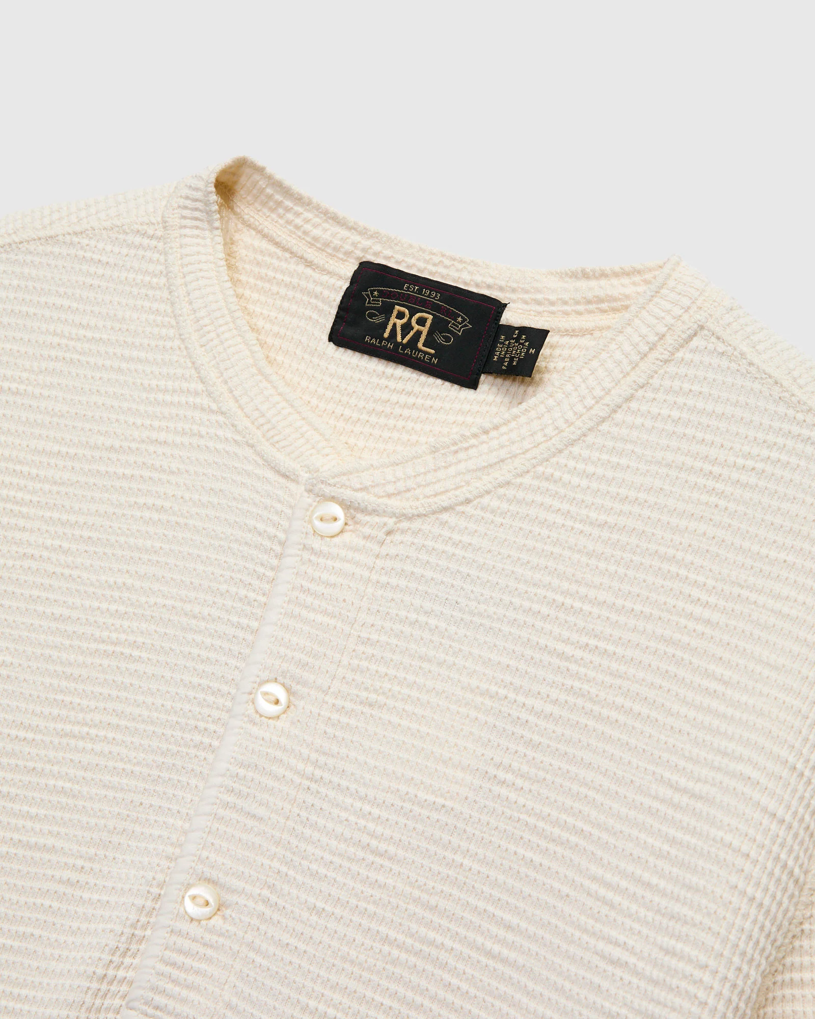 Waffle-Knit Short-Sleeve Henley in Paper White - Image 4