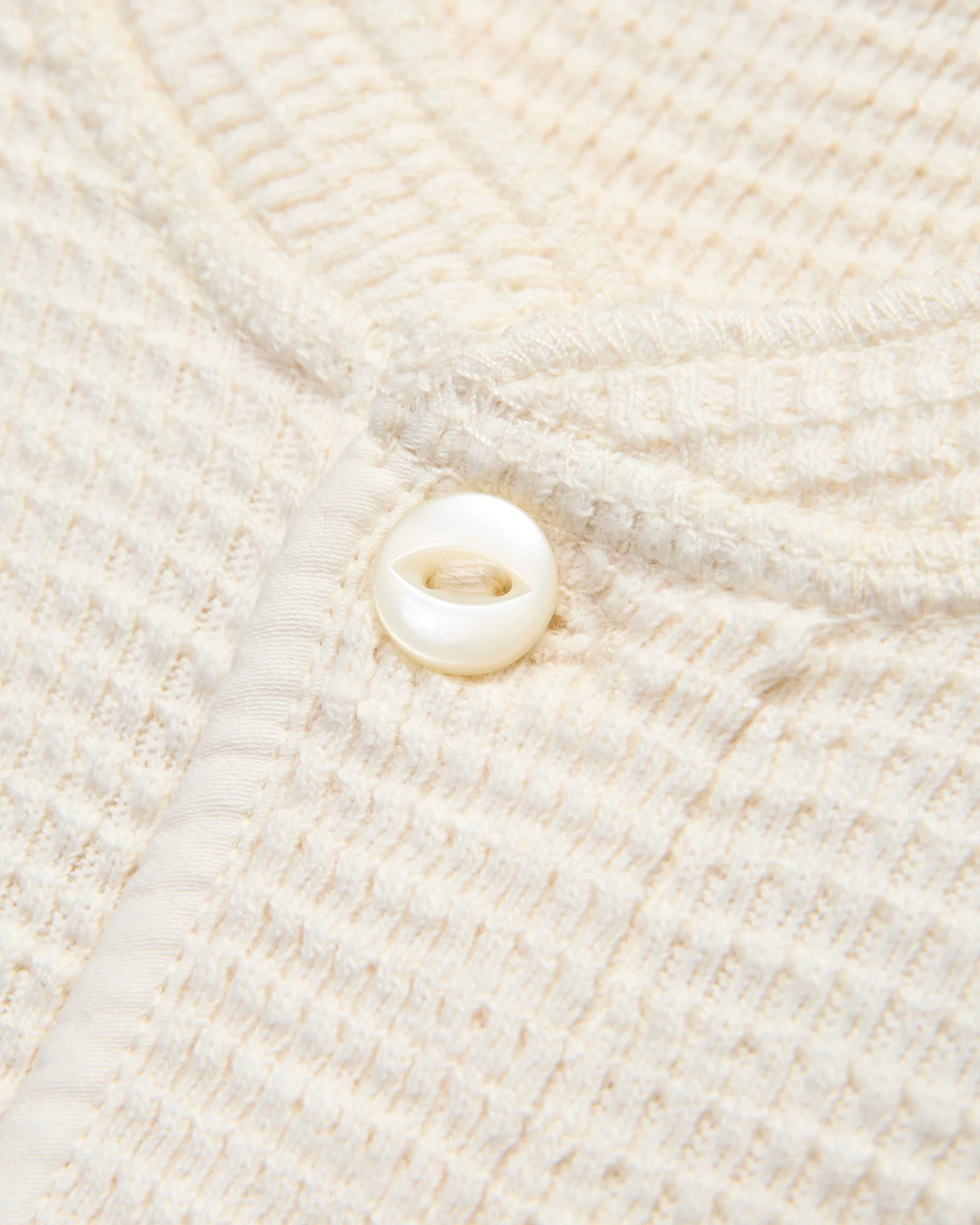 Waffle-Knit Short-Sleeve Henley in Paper White - Image 5