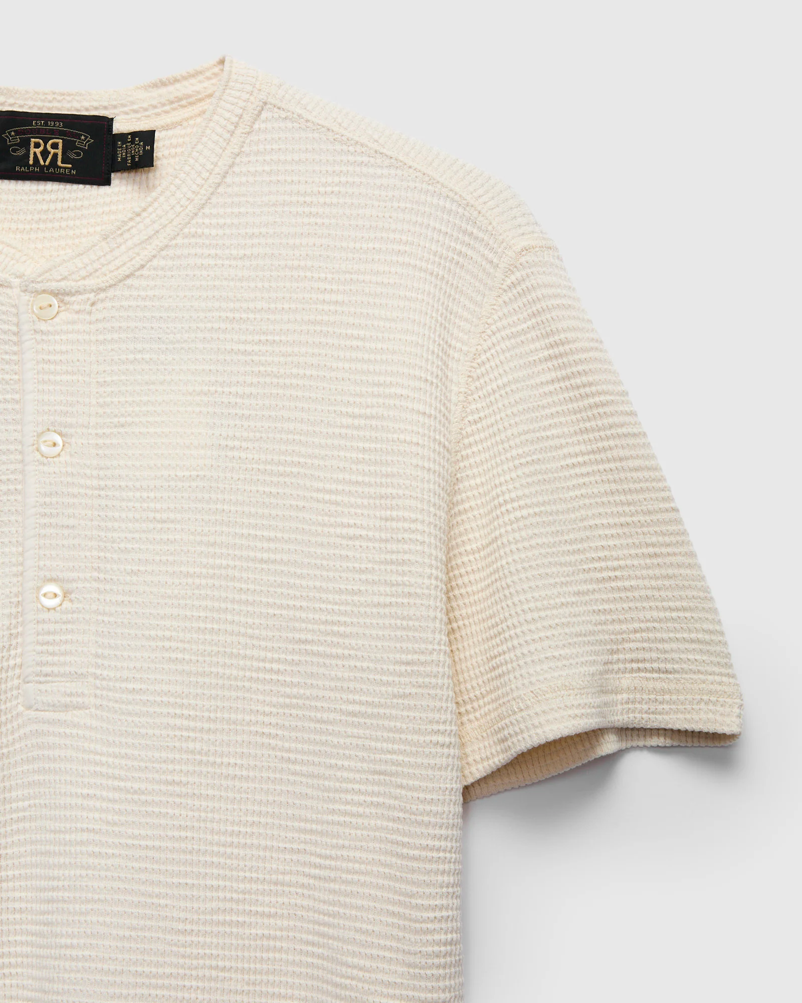 Waffle-Knit Short-Sleeve Henley in Paper White - Image 6