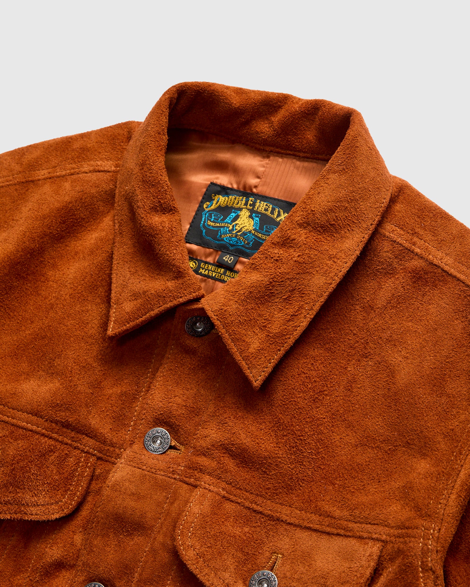 "Western Pioneer" Horsehide Suede Jacket in Caramel Brown - Image 4