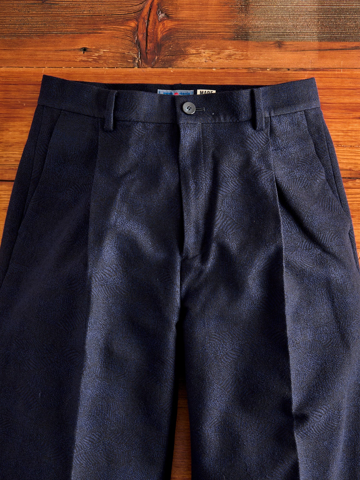 Wind Flow Jacquard Tucked Trousers in Dark Navy - Image 3
