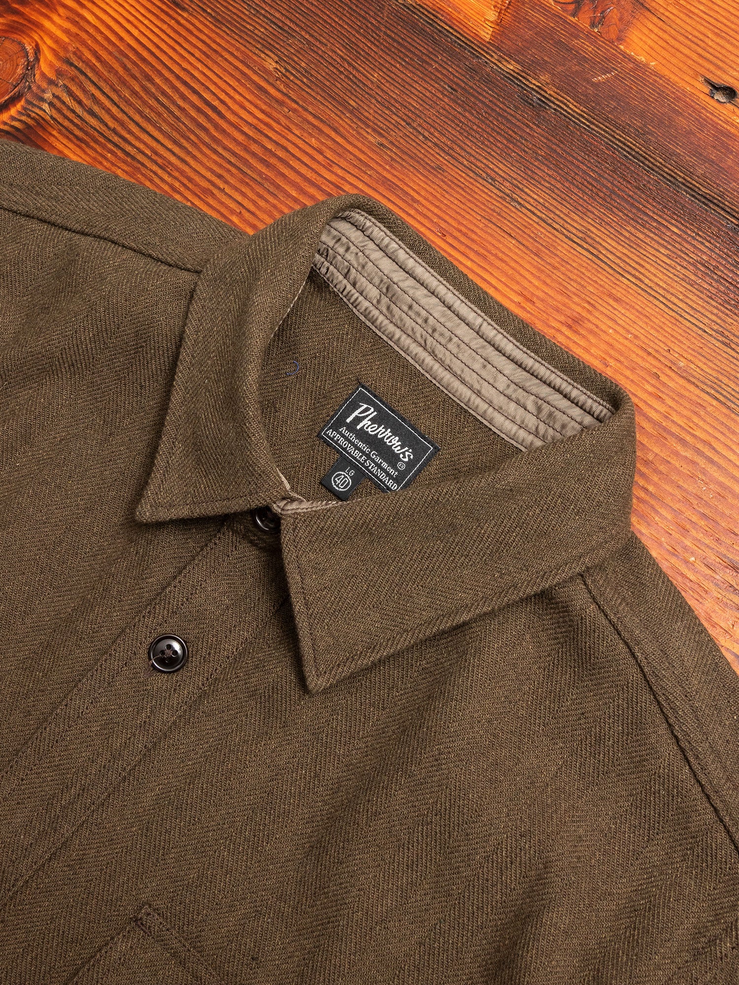 Wool HBT Work Shirt in Olive - Image 2