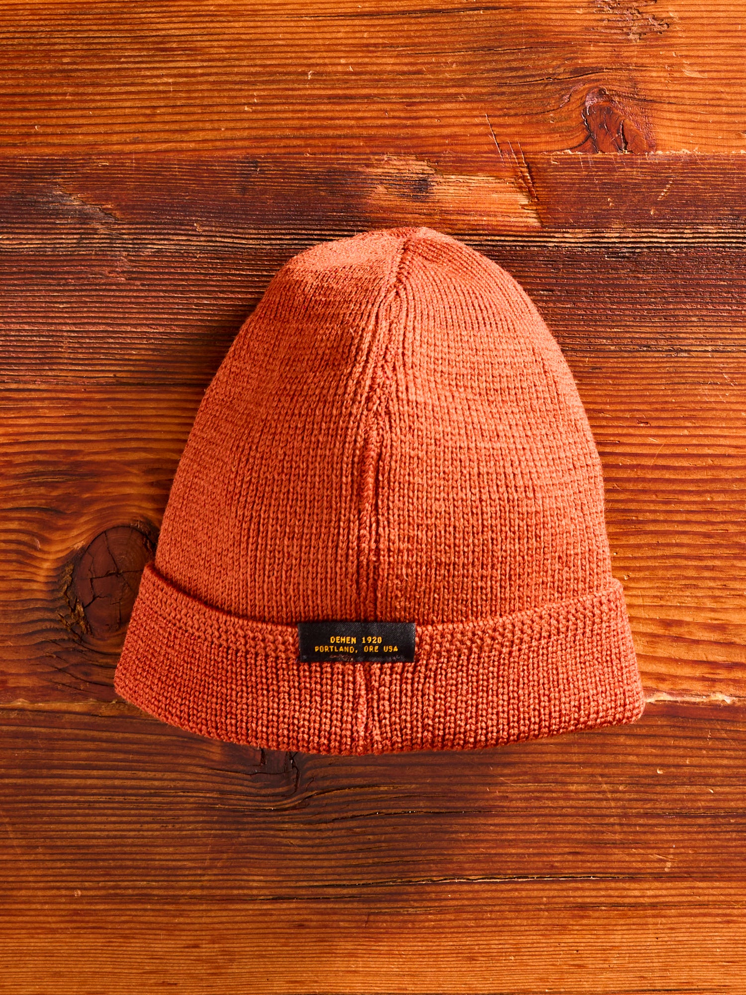 Wool Knit Watch Cap in Burnt Orange - Image 2