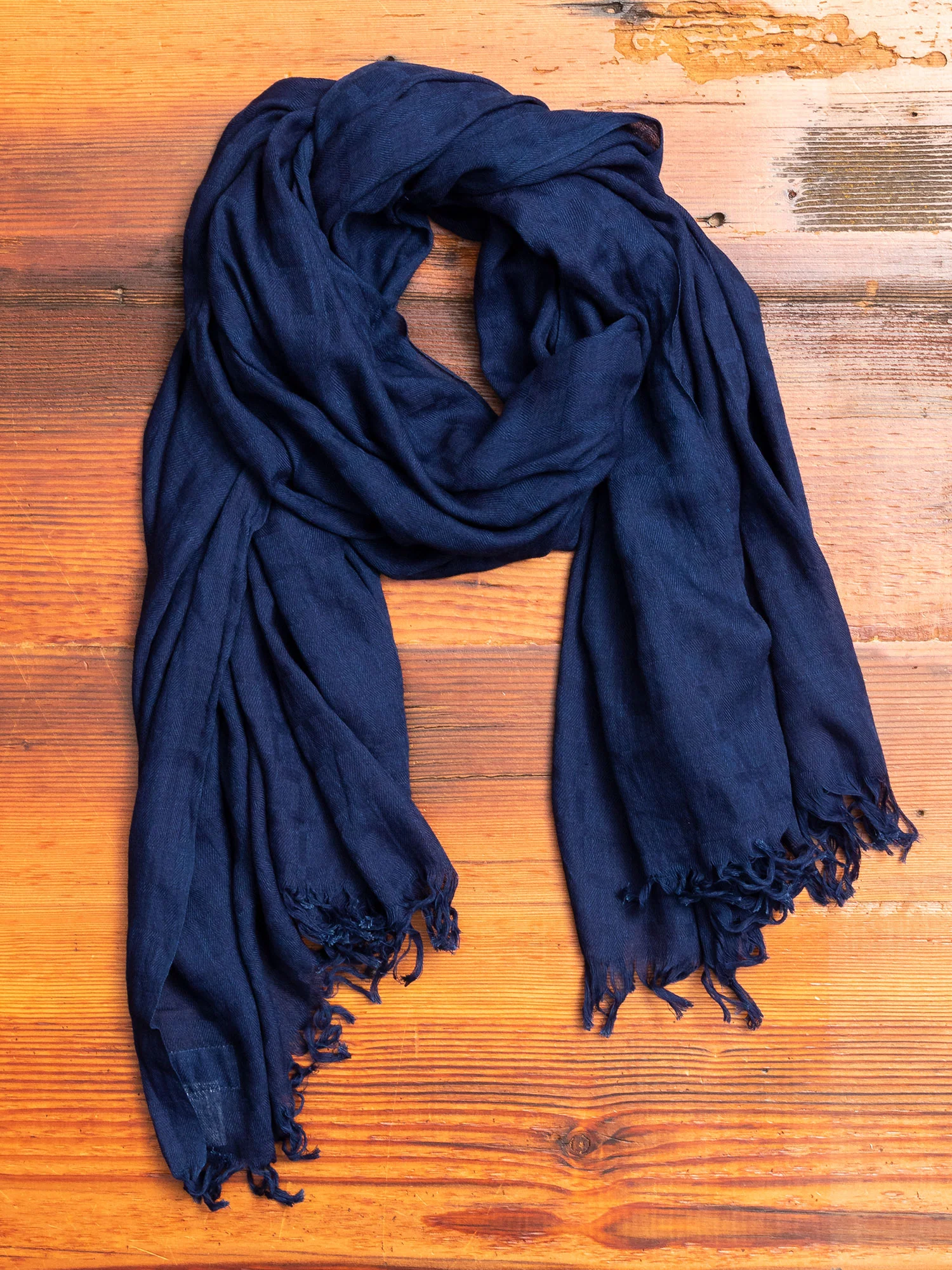 Yarn Dyed Check Scarf in Indigo